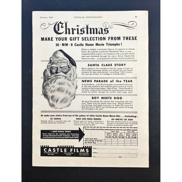 Castle Films "Christmas: make your gift selection from these" Vtg Print Ad 1941 - Picture 3 of 3